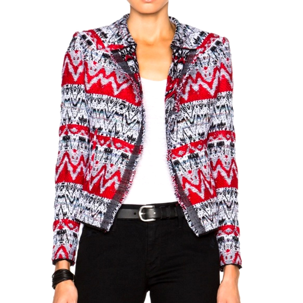 IRO Red, Black & White Patterned Tweed Blazer